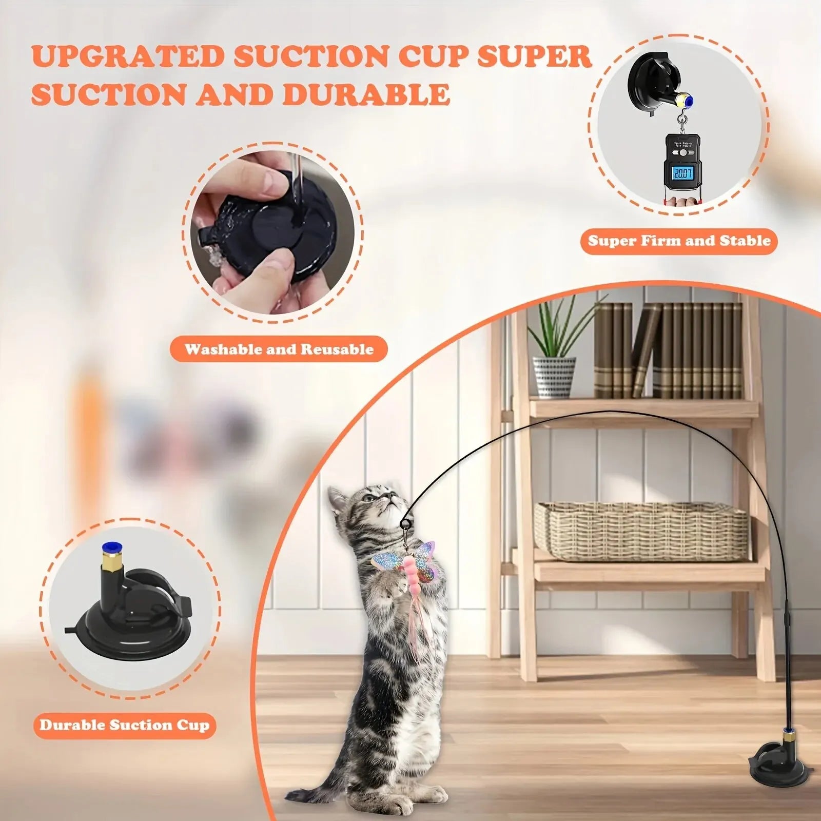 Interactive Cat Teaser Toy Cat Teaser Toy - Interactive Bell & Feather Wand - Long Suction Cup Pole for Exciting Playtime Adventures - Ultimate Cat Toy