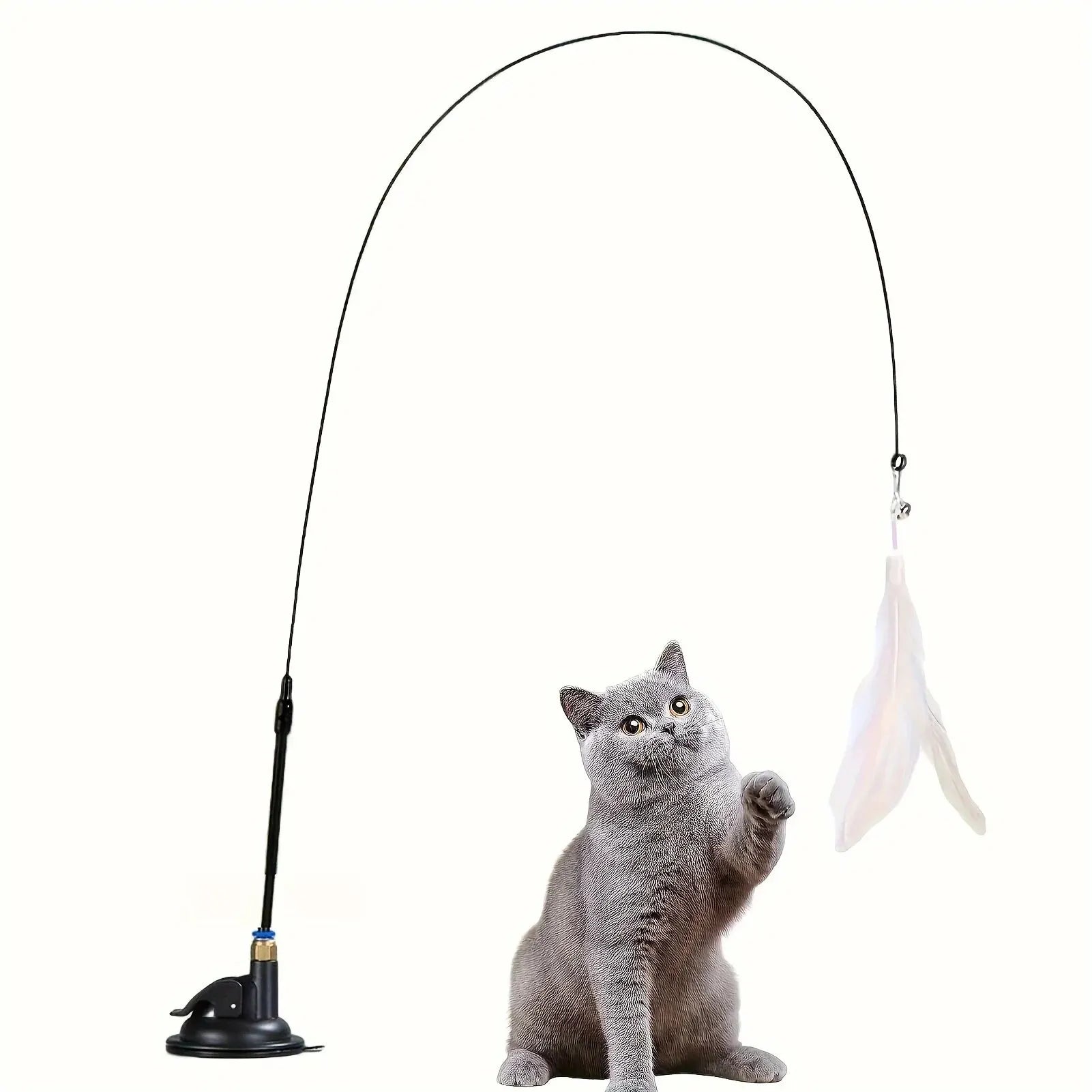 Interactive Cat Teaser Toy Cat Teaser Toy - Interactive Bell & Feather Wand - Long Suction Cup Pole for Exciting Playtime Adventures - Ultimate Cat Toy