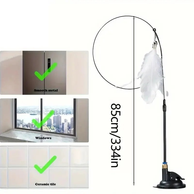 Interactive Cat Teaser Toy Cat Teaser Toy - Interactive Bell & Feather Wand - Long Suction Cup Pole for Exciting Playtime Adventures - Ultimate Cat Toy
