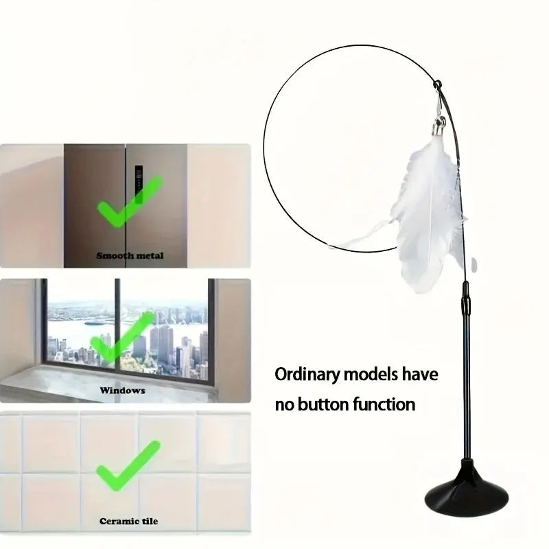 Interactive Cat Teaser Toy Cat Teaser Toy - Interactive Bell & Feather Wand - Long Suction Cup Pole for Exciting Playtime Adventures - Ultimate Cat Toy