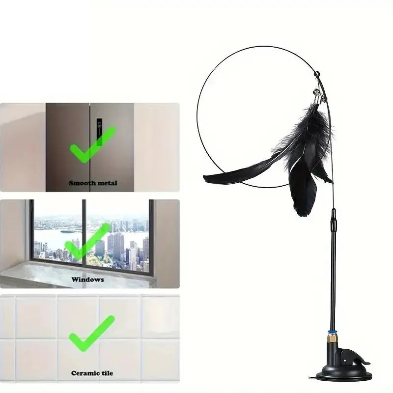Interactive Cat Teaser Toy Cat Teaser Toy - Interactive Bell & Feather Wand - Long Suction Cup Pole for Exciting Playtime Adventures - Ultimate Cat Toy