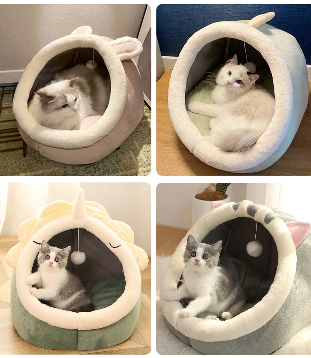 Washable Cat Bed Deep Sleep Cat Bed Cartoon Pet Bed Foldable Removable Washable Pet Sleeping Bed for Small Dog Mat Bag Cave Cats Bed