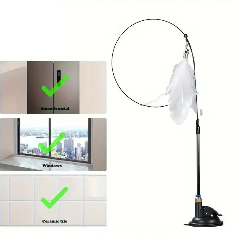 Interactive Cat Teaser Toy Cat Teaser Toy - Interactive Bell & Feather Wand - Long Suction Cup Pole for Exciting Playtime Adventures - Ultimate Cat Toy